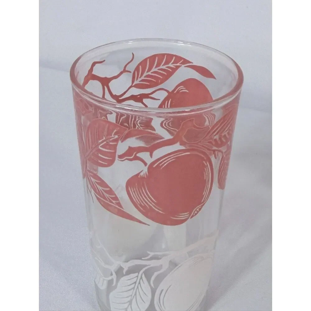 Vintage Swanky Swig Juice Glass Pink White Apples Leaves Tumbler Set 3